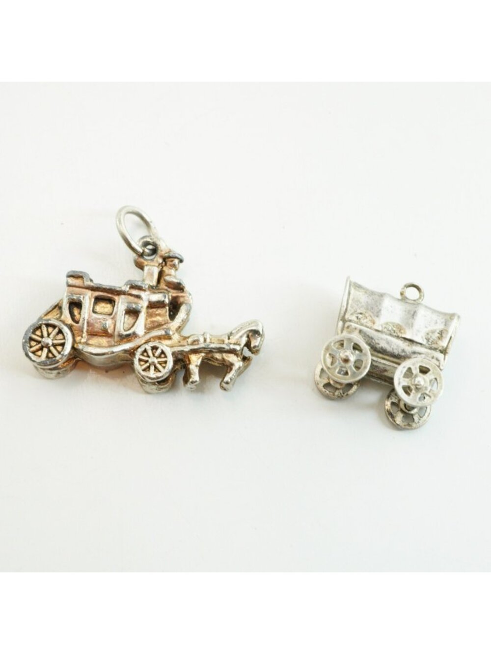 Vintage Silver Tone Stagecoach & Covered Wagon Charms Western-Themed Pendants